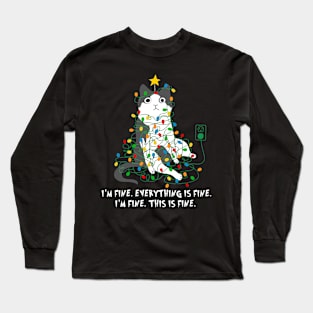 I'm Fine Everything Is Fine Christmas Black Cat Xmas Lights Long Sleeve T-Shirt